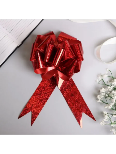 Бант-шар голография красный №5/20шт 817803